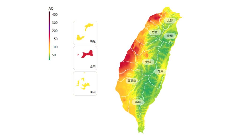 4地區空氣品質達紅色警示。圖／翻攝自環保署