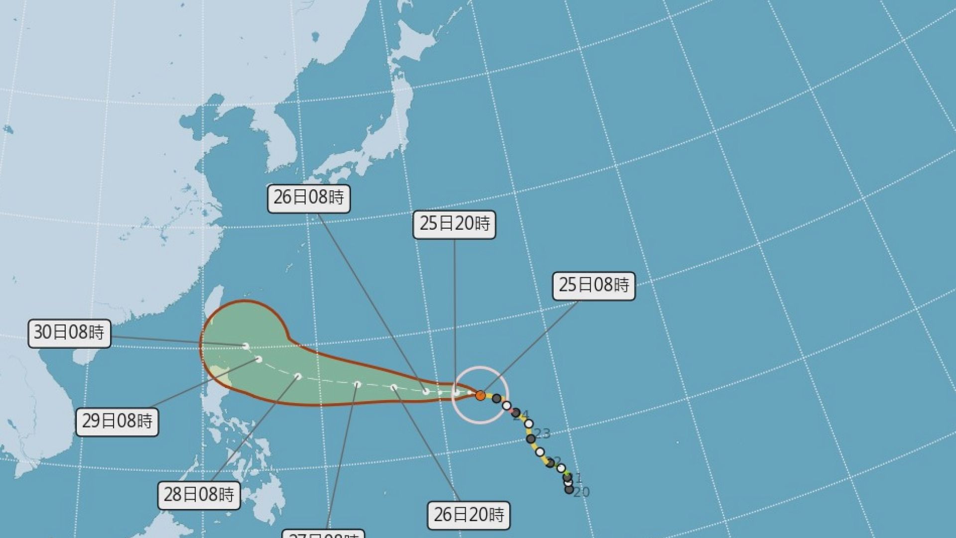 瑪娃颱風已於25日早上8點二度增強為強烈颱風。圖／台視新聞