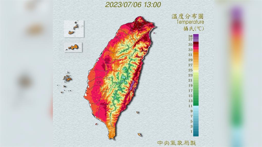 氣象局今日下午針對18縣市發布高溫警戒燈號。圖／氣象局提供