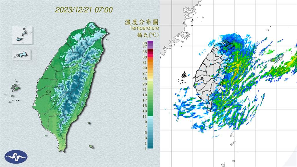 今受寒流影響，全台急凍、濕冷。圖／中央氣象署提供