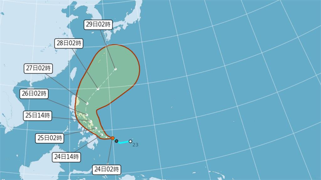 熱帶性低氣壓TD01路徑圖。圖／氣象署提供