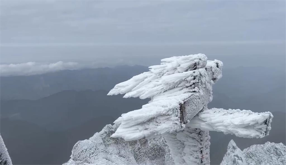 低溫+水氣足夠，玉山變身白雪世界美如畫。圖／山友張惠榮提供