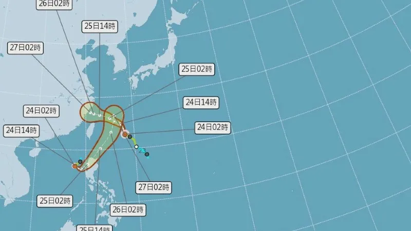颱風范斯高、竹節草路徑潛勢預報。圖／翻攝自中央氣象署。圖／翻攝自中央氣象署